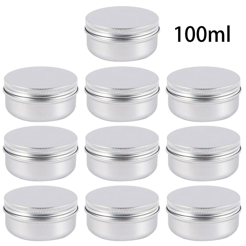 10Pcs 50g 100g Empty Tins Cans Aluminum Jars Refillable Empty Metal Pot Mini Portable Container Travel Sample Pot
