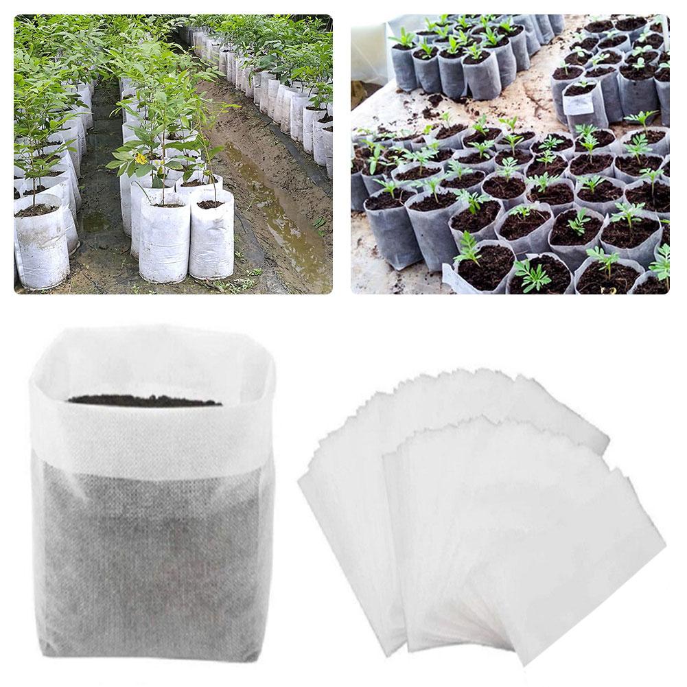 100pcs Biodegradable Nonwoven Nursery Bags Seedling Grow Pots Eco-Friendly Breathable Plant Bags for Garden Greenhouse Transplanting