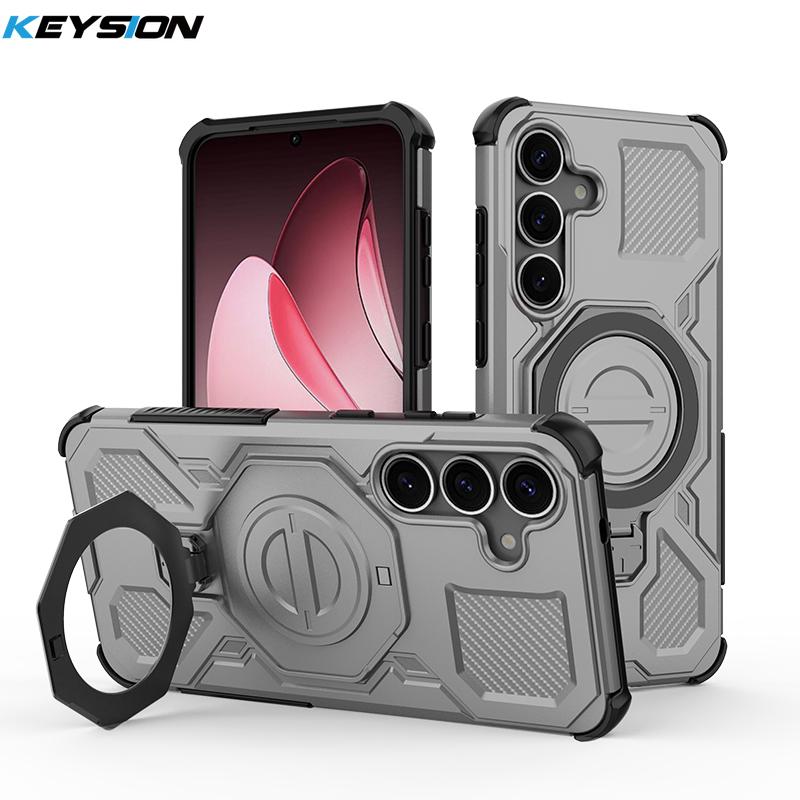 KEYSION Shockproof Magnetic Case for Samsung S25 Ultra 5G S25+Plus Upright Live Metal Ring Stand Phone Cover for Galaxy S25 Edge