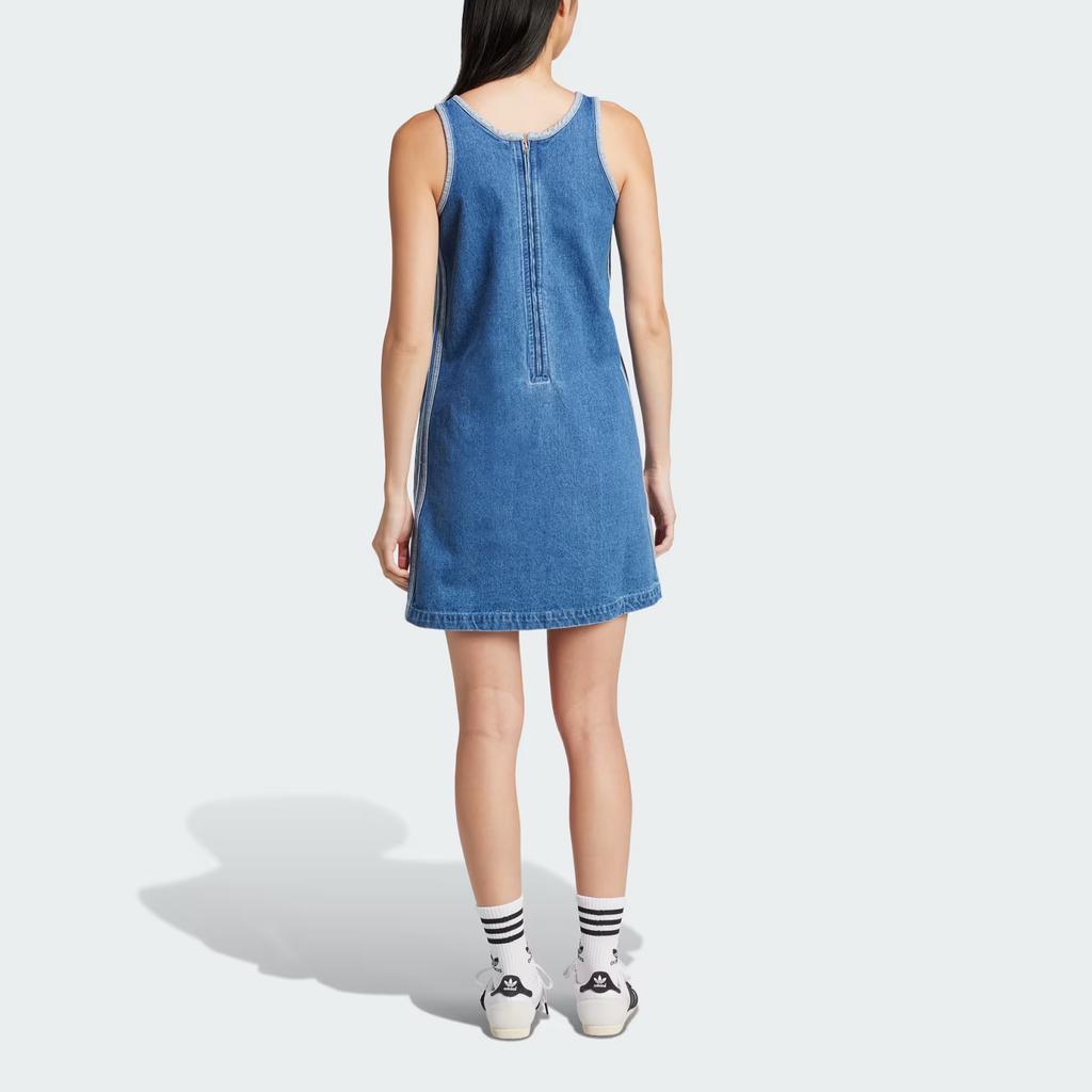 Adidas Originals Adicolor 3-Stripes Brand Logo Casual Fashion Simple Slim Fit Sleeveless Dress Women Dresses Blue JD2580
