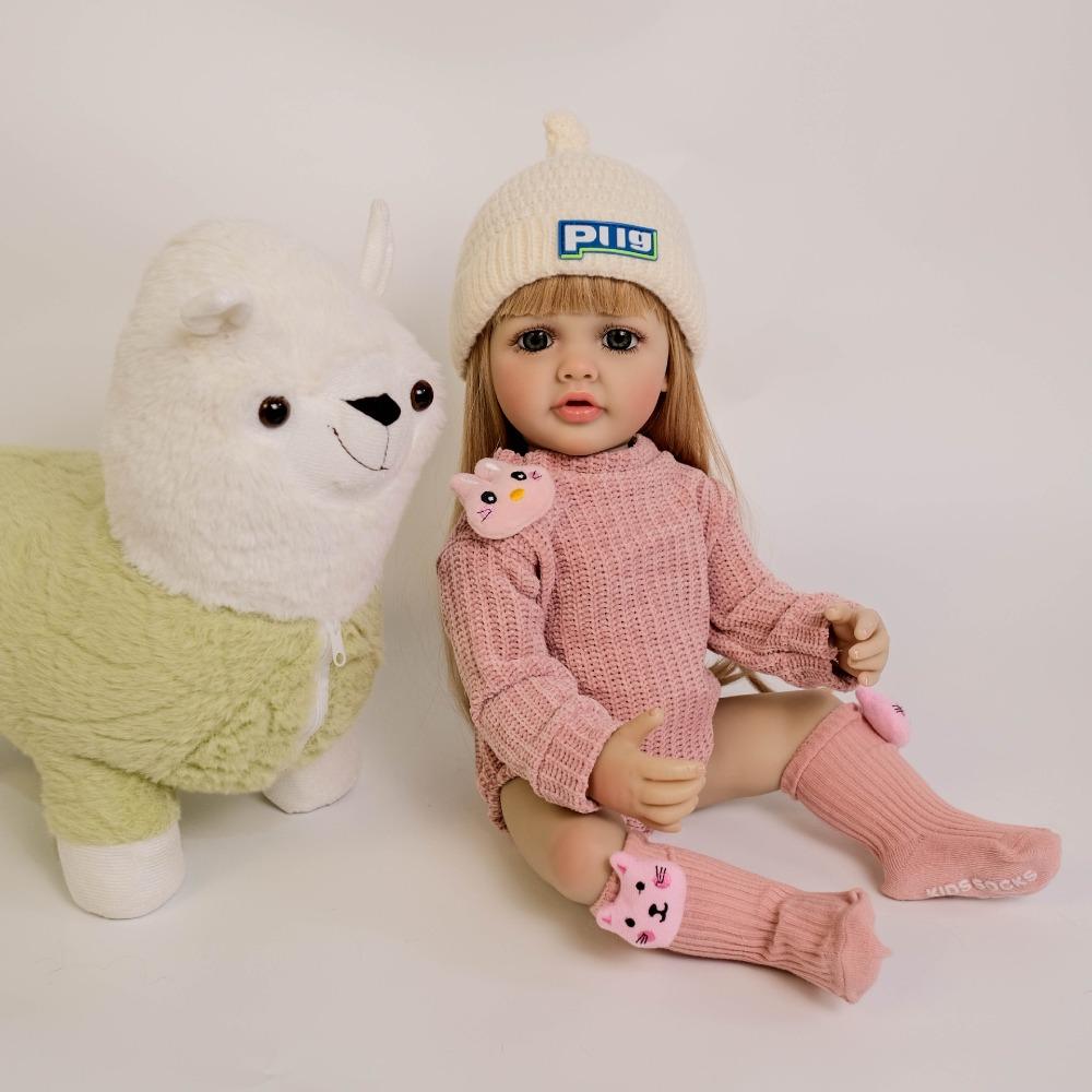 55cm Beautiful Reborn Baby Doll Betty Realistic Baby Girl Doll with Pasted Long Hair Children Play House Doll Toys for Kids Toddler Birthday Xmas Gift