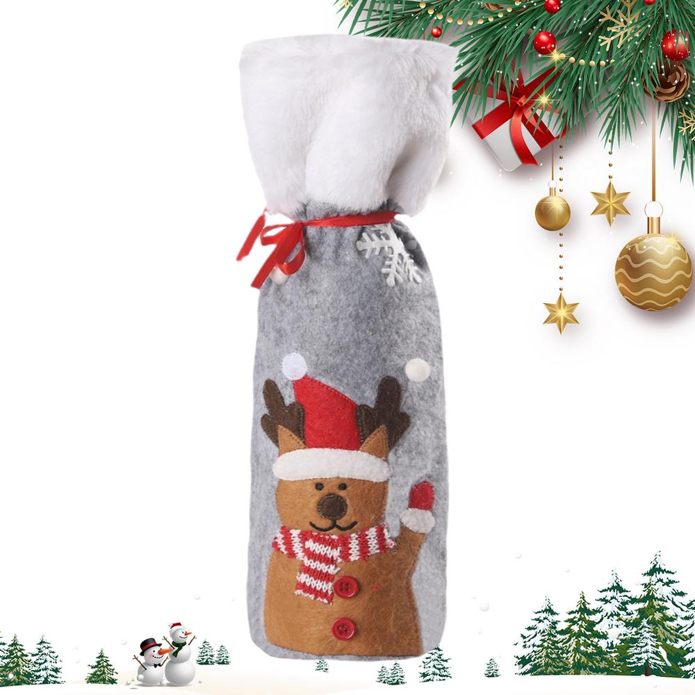 Christmas Fabric Wine Bottle Covers Reusable Festive Holiday Decoration Wine Bottle Cover For Christmas For Wedding Birthday
