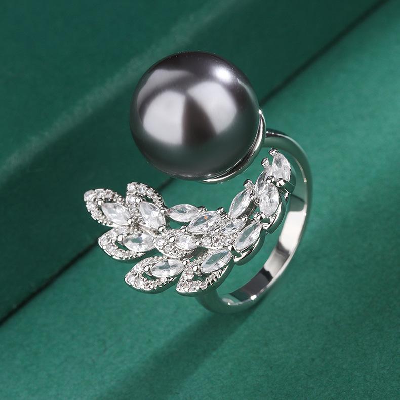 New Product Explosion Exquisite Temperament Pearl Index Finger Ring Women's White Yellow Gray Bead Inlaid Pearl Ring