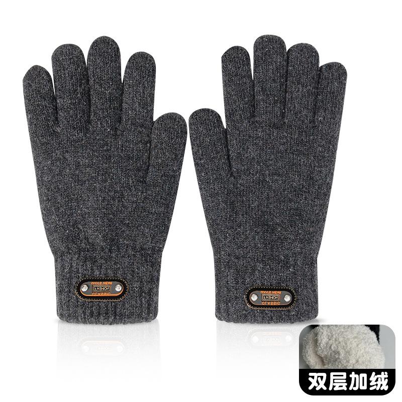 Men's Plus Size Gloves Thickened Fleece Warm Knitted Wool Student Cycling Gloves Cycling Autumn and Winter