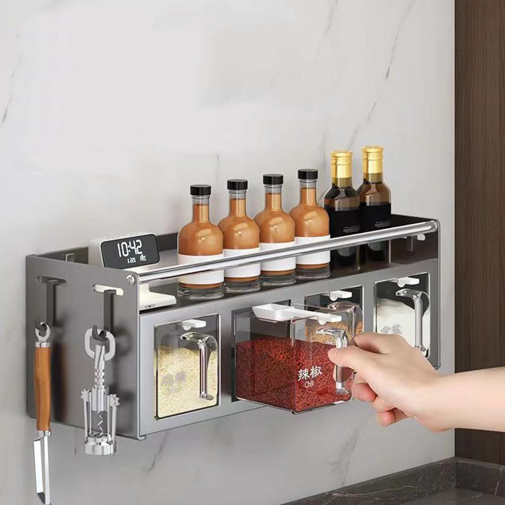 4 Compartment Seasoning Rack Multi Functional Wall Mounted Condiment Storage Rack for Home