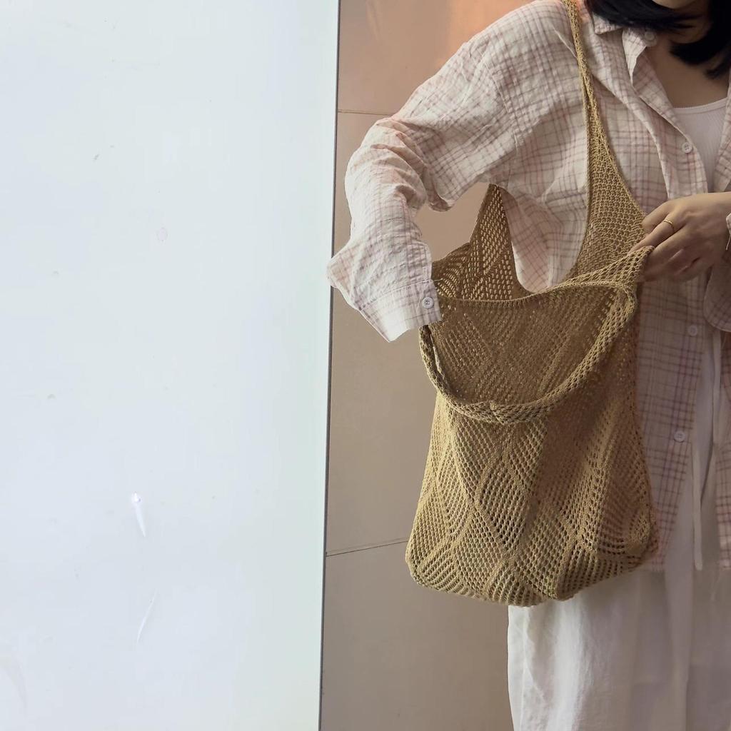 Handwoven Beach Crochet Bag for Women Lightweight Knitted Tote Handbag Summer Shopping Travel Shoulder Purse