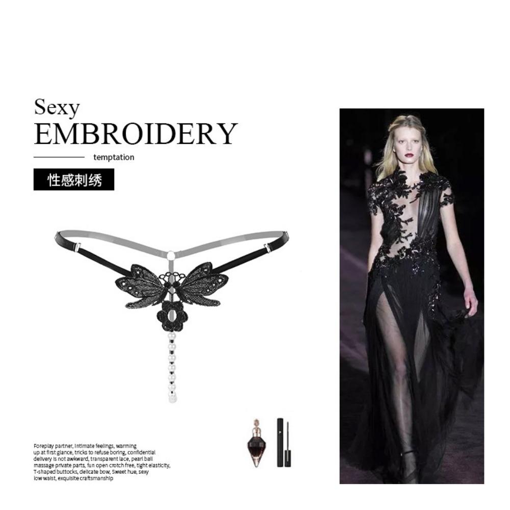 Chiloți sexy de mărime mare ajustabili, perle brodate, cu entrepiere deschisă, seducție, tanga, pantaloni, lenjerie de corp femei