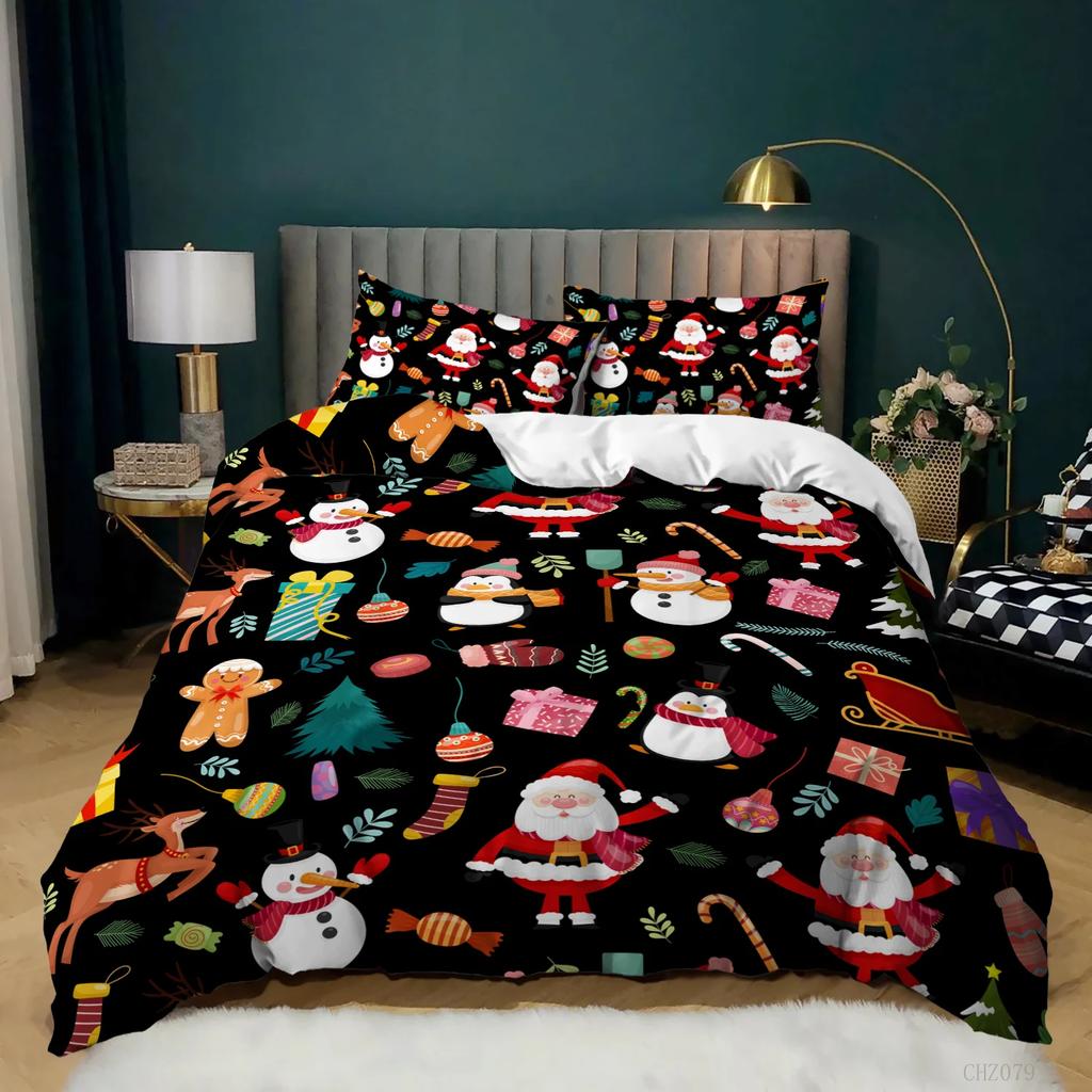 Christmas Soft Duvet Cover Carton Mery Chirstmas Santa Claus Elk Comfortable Quilt Cover Gren for Children Adult Peoples Holiday Gifts Bedrom Decor