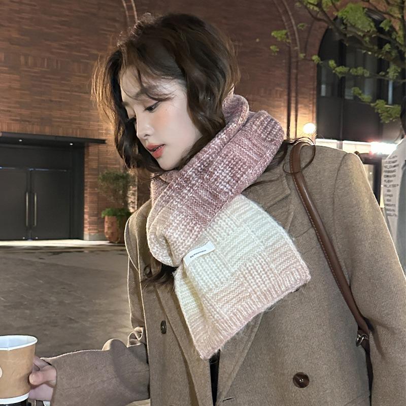 Rainbow knitted wool scarf women's winter new versatile wool scarf warm birthday gift