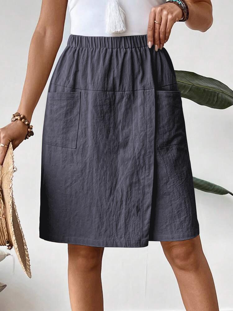 Women's Elastic Waist Side Pocket Midi Skirt In Multiple Colors