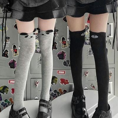 Kawaii Cartoon Cat Panda Thigh High Socks Over Knee Elastic Stockings Women Girls Autumn Winter Solid Color Warm Tights Cute