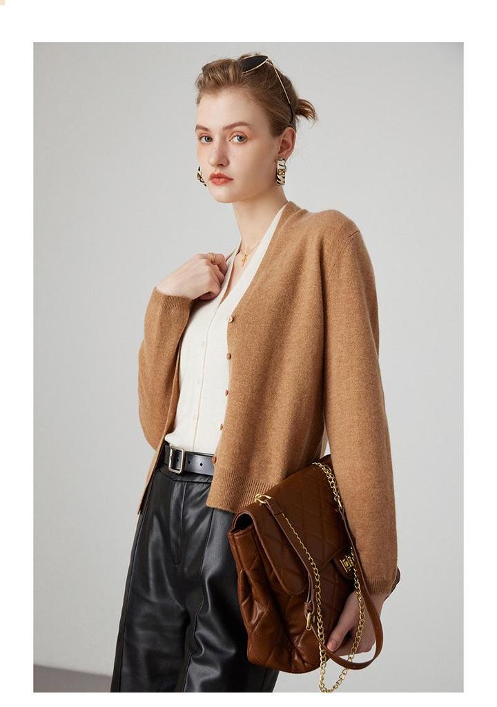 Women's Soft Cashmere V-neck Button-up Cardigan - 2023 Autumn/Winter Collection