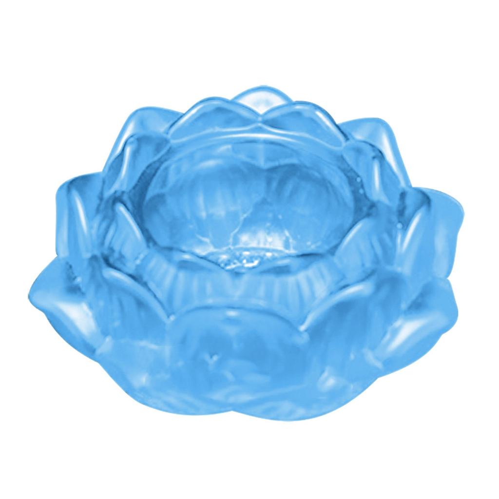 7 Colors Crystal Glass Lotu Flower Candle Tea Light Holder Buddhist Candlestick