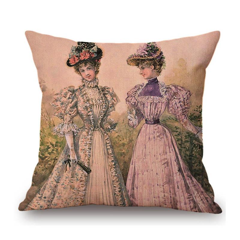Elegant European Victorian Era Fashion Duchess Ladies Vintage Poster Royal Home Decorative Sofa Pillow Case Linen Cushion Cover