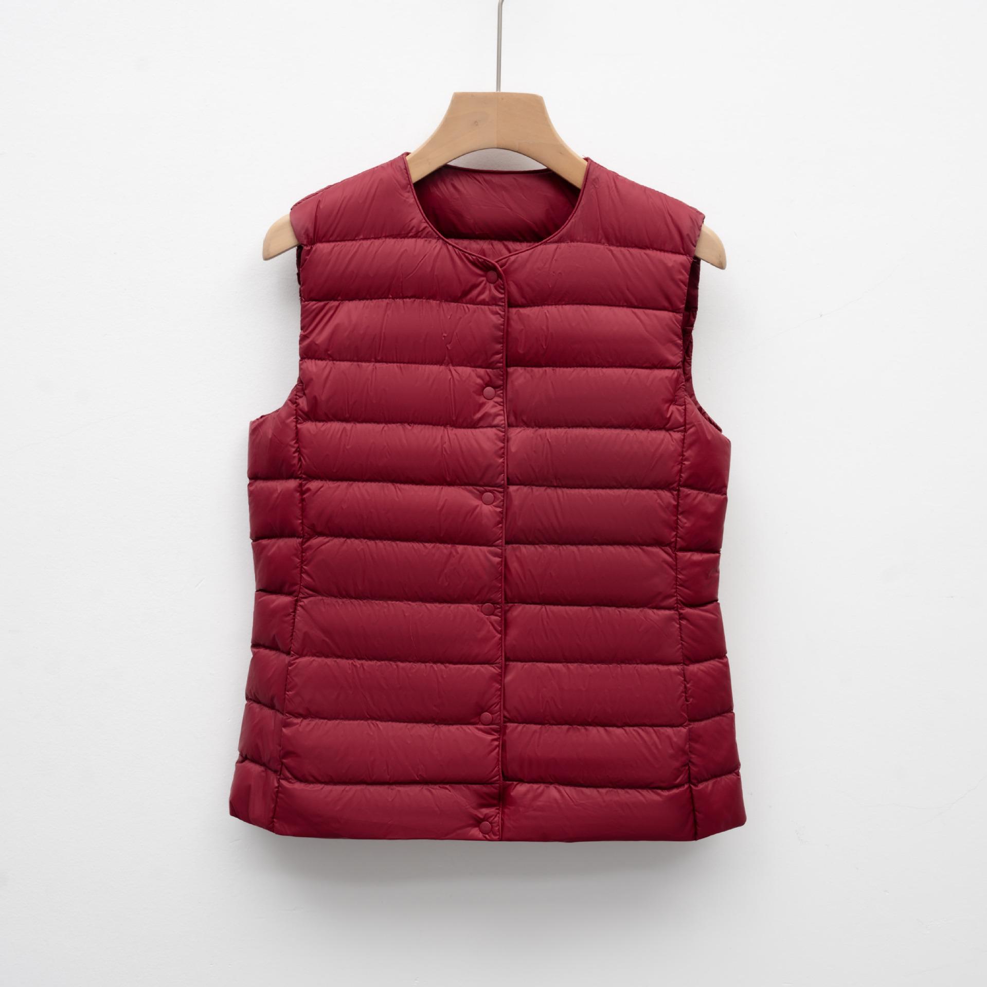 

Women s Slim Fit Thin Down Jacket, Short Round Neck Collarless Vest for Autumn/Winter - Plus Size Available L