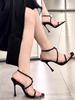 [Spot] New Open-toed Square Head Rhinestone Silk Cross One-word Buckle Sandals Female Sexy Temperament Stiletto