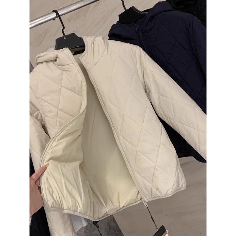 Japanese Unisex Diamond Pattern Hooded Jacket - High-Quality, Warm, Padded, Casual Cotton Outerwear for Autumn/Winter.