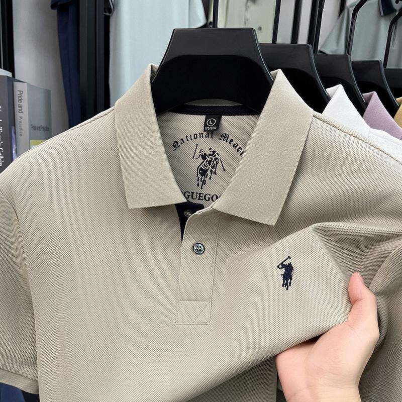STORN Sommar Broderad Krage T-shirt för Herrar, Casual, Business, Kortärmad Pikétröja, Kortärmad Topp