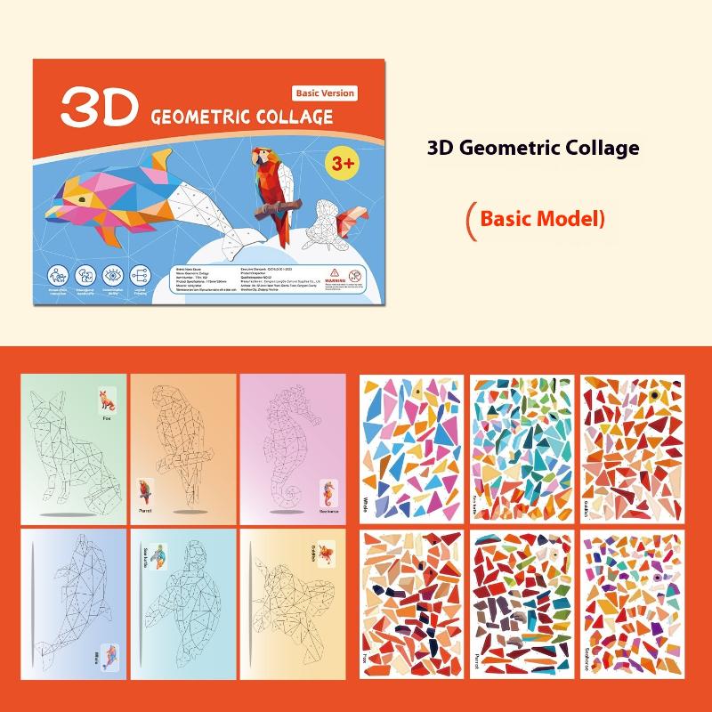 

1 Set Animal Cognitive Training Enlightenment Toy Decals 3D Geometric Collages Children S Puzzle Enhance Focus Handmade Stickers