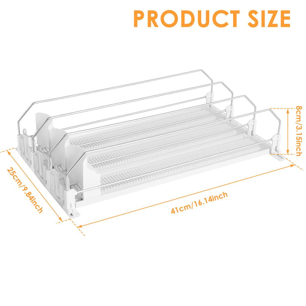 3 Rows Drinks Self-Sliding Fridge Storage Rack for Adjustable Soda Kola Can Dispenser Width Beer Egg Kitchen Organizer