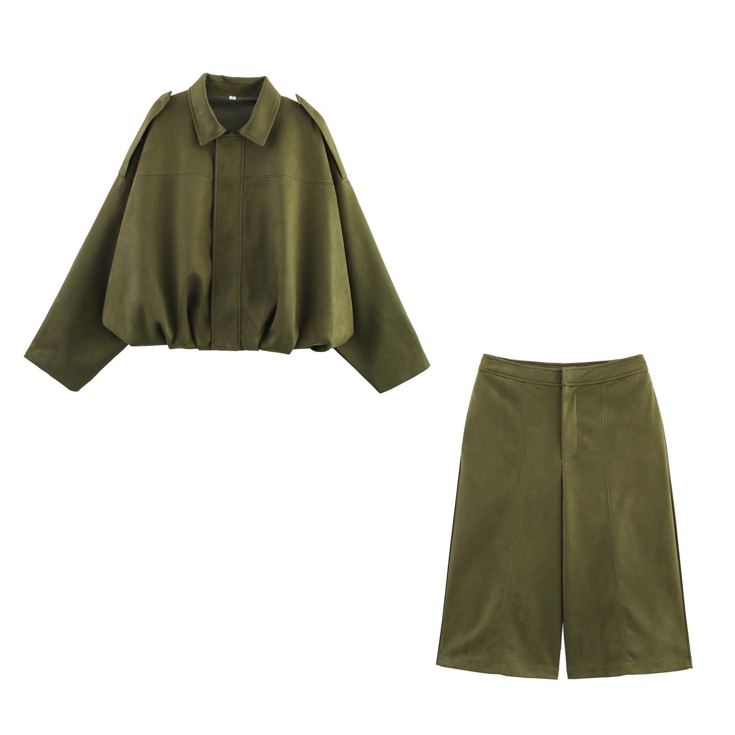 

2025 Spring Women s European Suede Jacket, Skirt & Shorts Set L