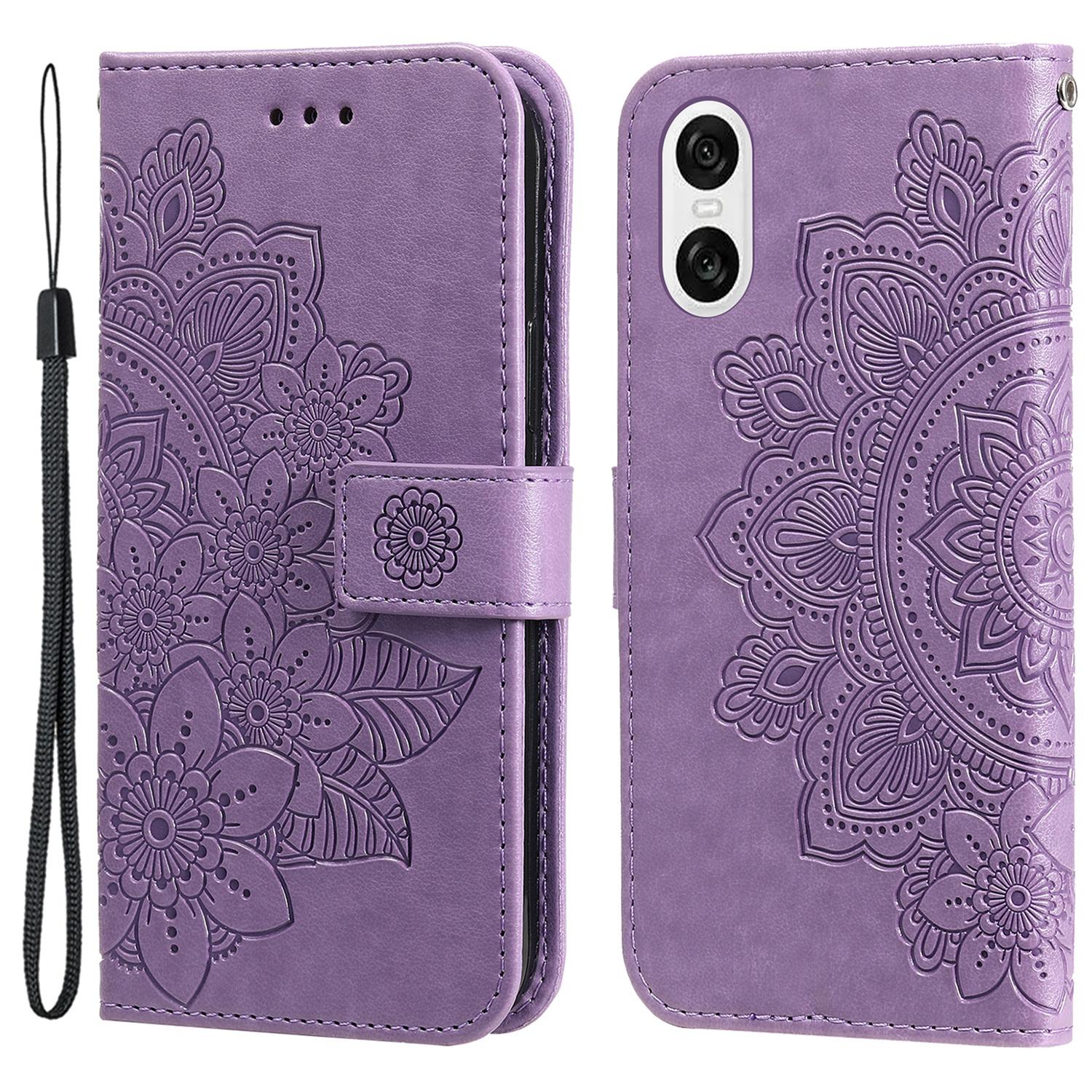 

For Sony Xperia 10 VI Case Floral Pattern PU Leather Wallet Stand Phone Cover Purple