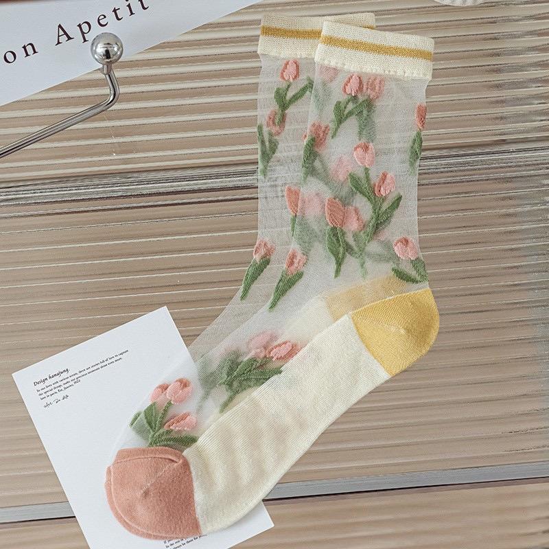 Quentin Fashion Fancy Summer Thin Crew Sheer Socks Breathable Transparent Socks Custom