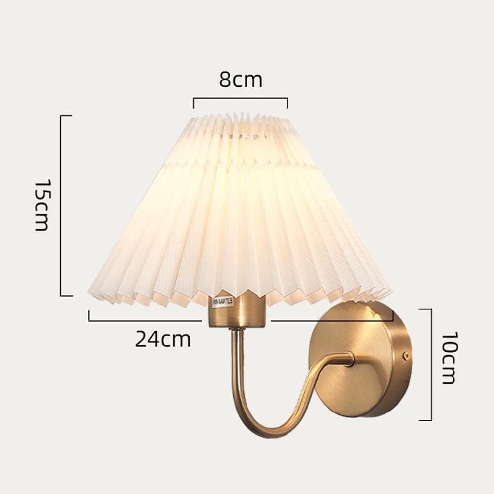 Wall Light with Pleated Fabric Shade, French Retro E27 Wall Lamp Bedroom Antique Brass Finish Wall Sconce for Living Room Study Corridor Dining Room