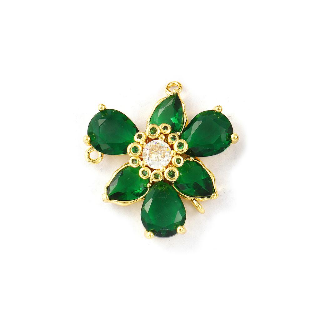 1 Piece Brass & Glass Flower Connectors Charms Pendants 18K Gold Plated Clear Cubic Zirconia For DIY Necklace Making 23mm x 23mm