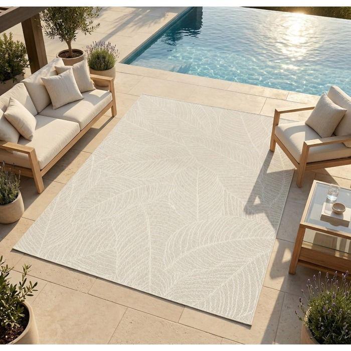 Tapis extérieur intérieur feuilles tissé crème 160x230