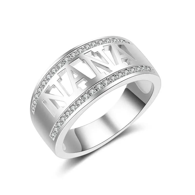 Huitan Fancy Hollow Letter “NANA” Women Ring Fashion Party Daily Versatile Accessories Inlaid Sparkling CZ Elegant Lady Jewelry