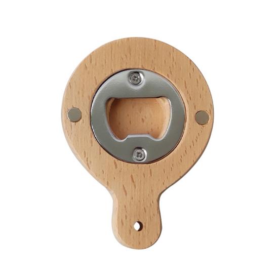 Solid Wood Bottle Opener with Handle Round Refrigerator Magnets Ergonomic Grip Beer Opener for Home Commercial Use