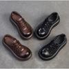 Johnature Versatile British Style Thick Soled Shoes Genuine Leather Retro Round Toe Lace Up Women's Shoes