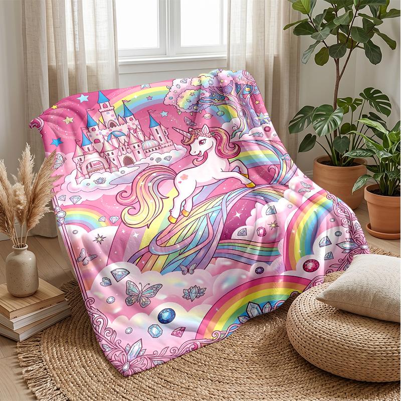 Magical Unicorn Pattern Theme blanket Lightweight Warm Flannel Blanket Decorative Throw Blanket for Home Decoration