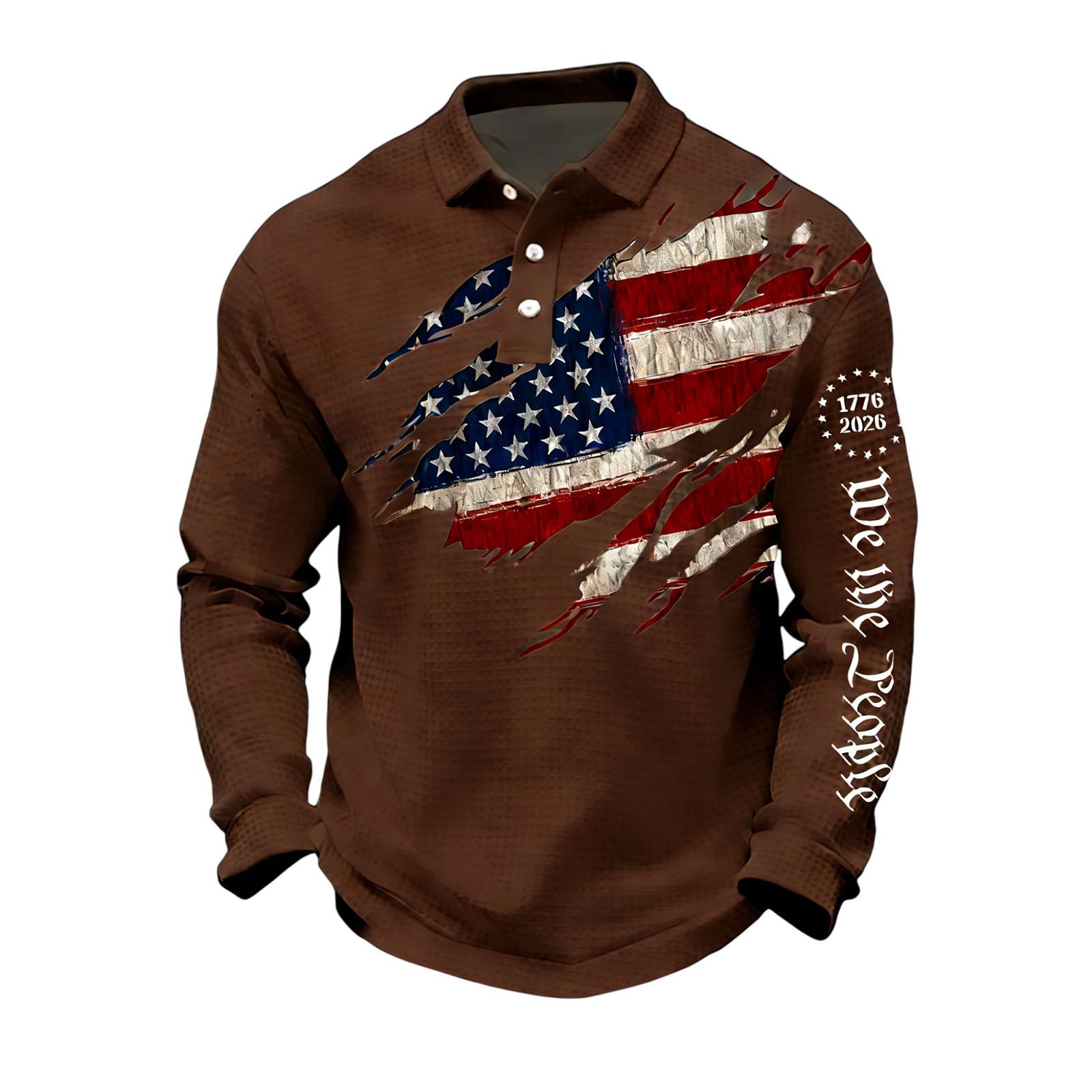 

Long Sleeve Polo Shirt with Flag Print Cross Graphic and Text Design Pullover Casual Fit for Men Women S
