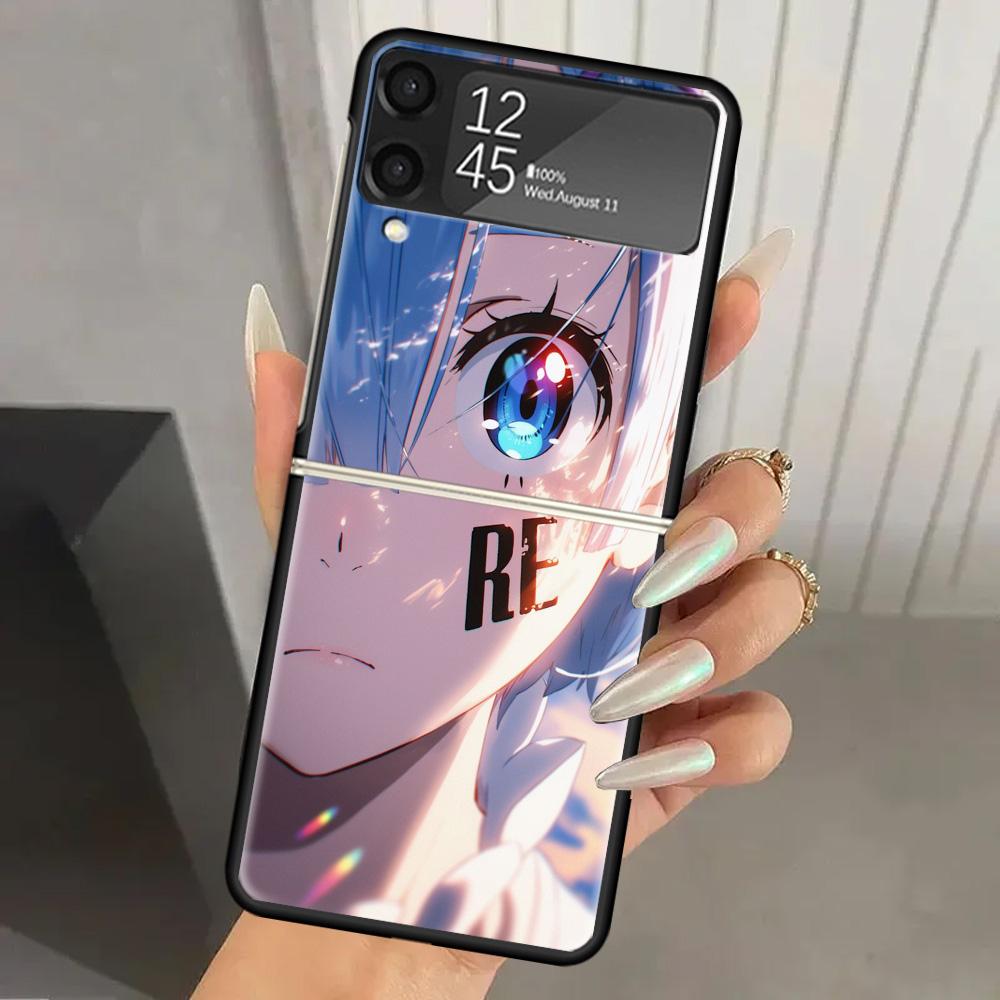 R-Rem Re Zero Anime Hard PC Phone Case For Samsung Galaxy Z Flip 7 6 5 4 3 Black ZFlip7 ZFlip6 Flip5 Flip4 Flip3 5G Print Cover