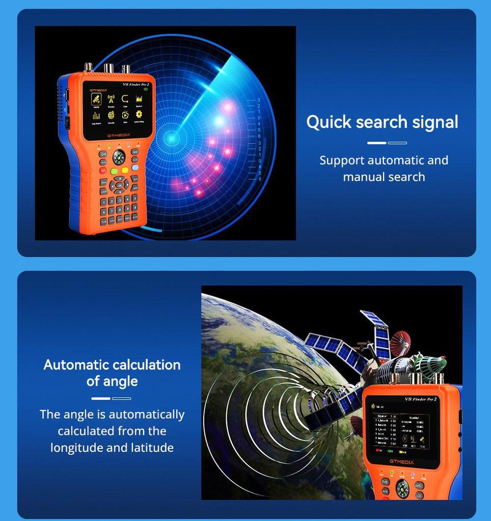 Gtmedia V8 Finder PRO 2 Satellite Finder ATSC-C Digital Satellite Signal Detector - Orange, EU Plug