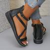 Modische Sommerschuhe für Damen 2025 Neue Damen Flache Sandalen Sohle Römische Riemchensandalen mit Rutschfester Gummisohle Damen Alltagssandalen