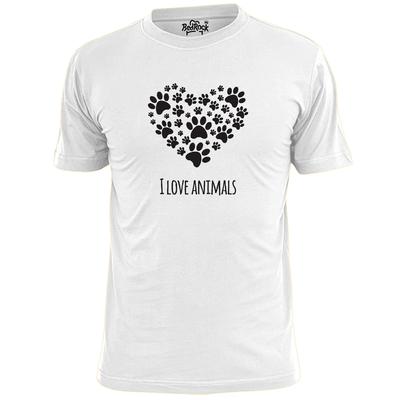 Herren I Love Animals Herz Pfotenabdrücke T-Shirt Haustiere Hunde Katzen