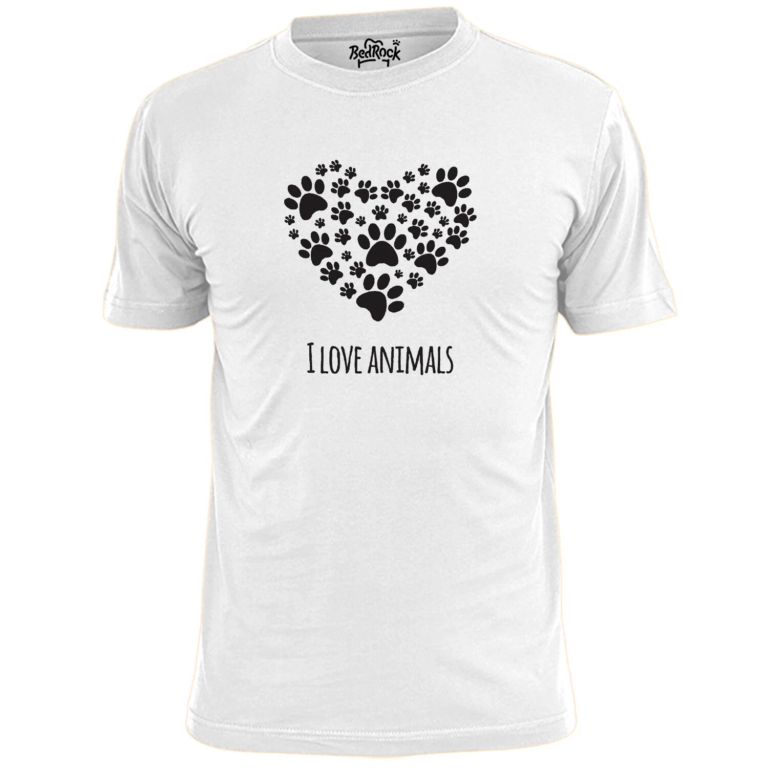 Mens I Love Animals Heart Paw Prints T shirt Pets Dogs Cats 3XL