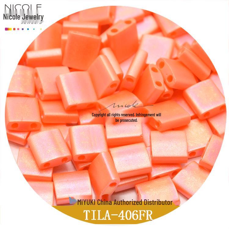 Frosted Iridescent MIYUKI Tila Square Double-Hole Beads, 10g