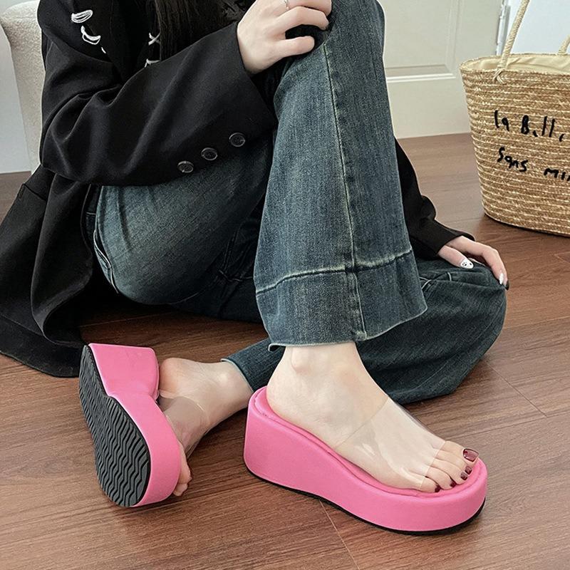 Fashionable and Versatile Wedge Heel Height-increasing Thick-soled Shoes One-shoulder Shoes Women's Flip-flops