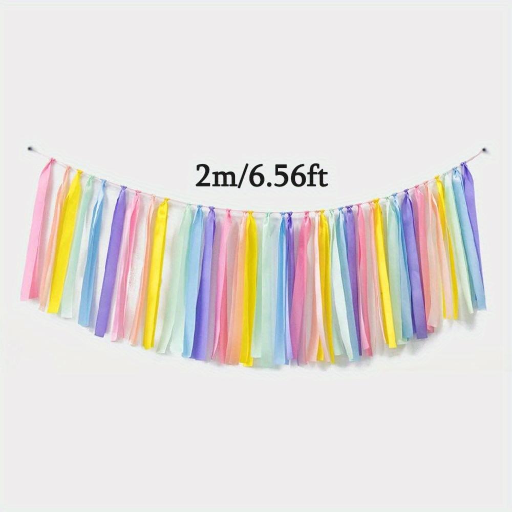 2pcs Pastel Rainbow Ribbon Tassel Garland Colorful Fabric Banner Hanging Patry Decoration Backdrop for Birthday Banner Backdrop Decor Party Banners