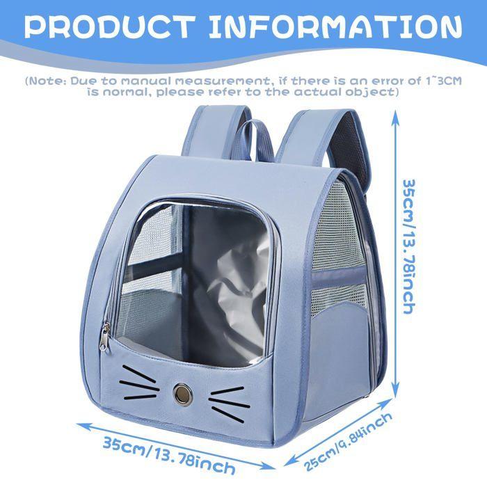 AIMOONSA Sac à Dos Transport pour Chat 35x35x25 cm - Imperméable, Résistant, Dos Transparent, Bretelles Rembourrées - Bleu