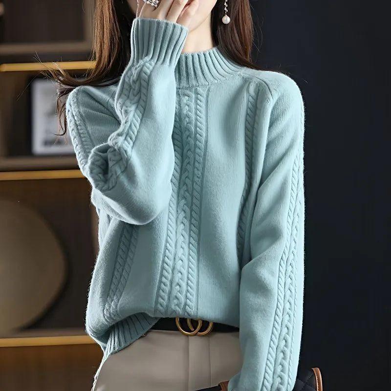 Women's Half-High Neck Cable Knit Sweater - Autumn/Winter Collection