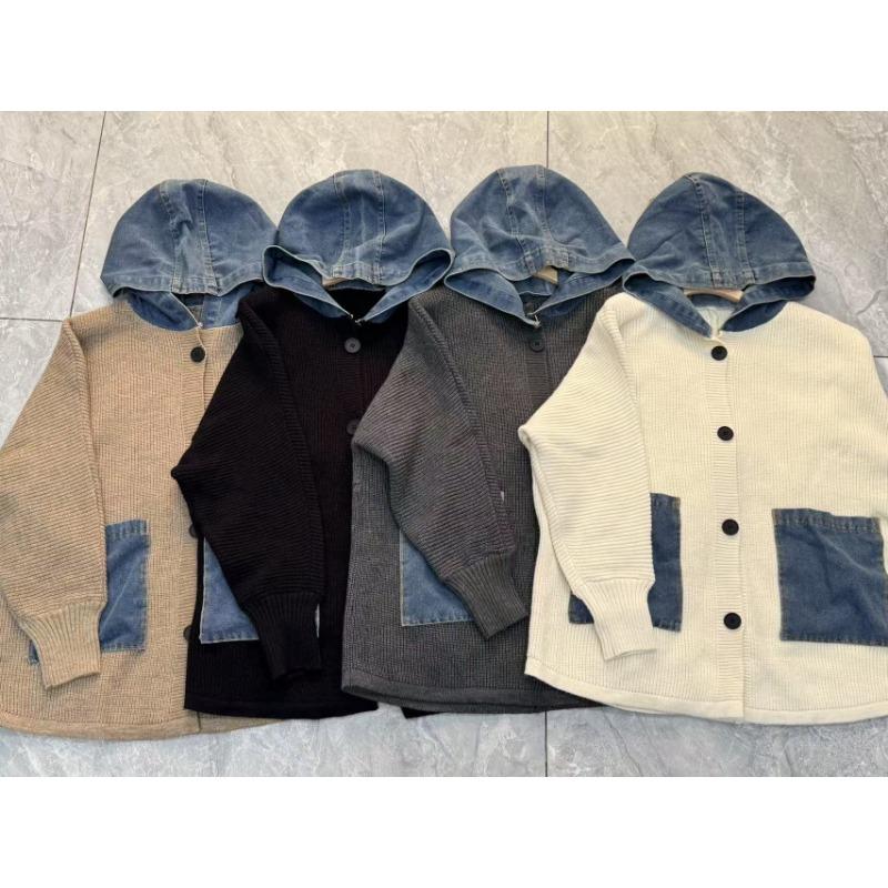 Women S Loose Hooded Long Casual Knit Cardigan Spliced Sweater