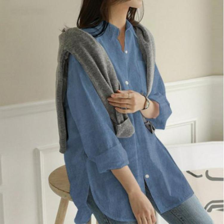 White Women Long Sleeve Loose Fit Shirt Mid Length BF Style Spring Autumn Design Top Literary Niche