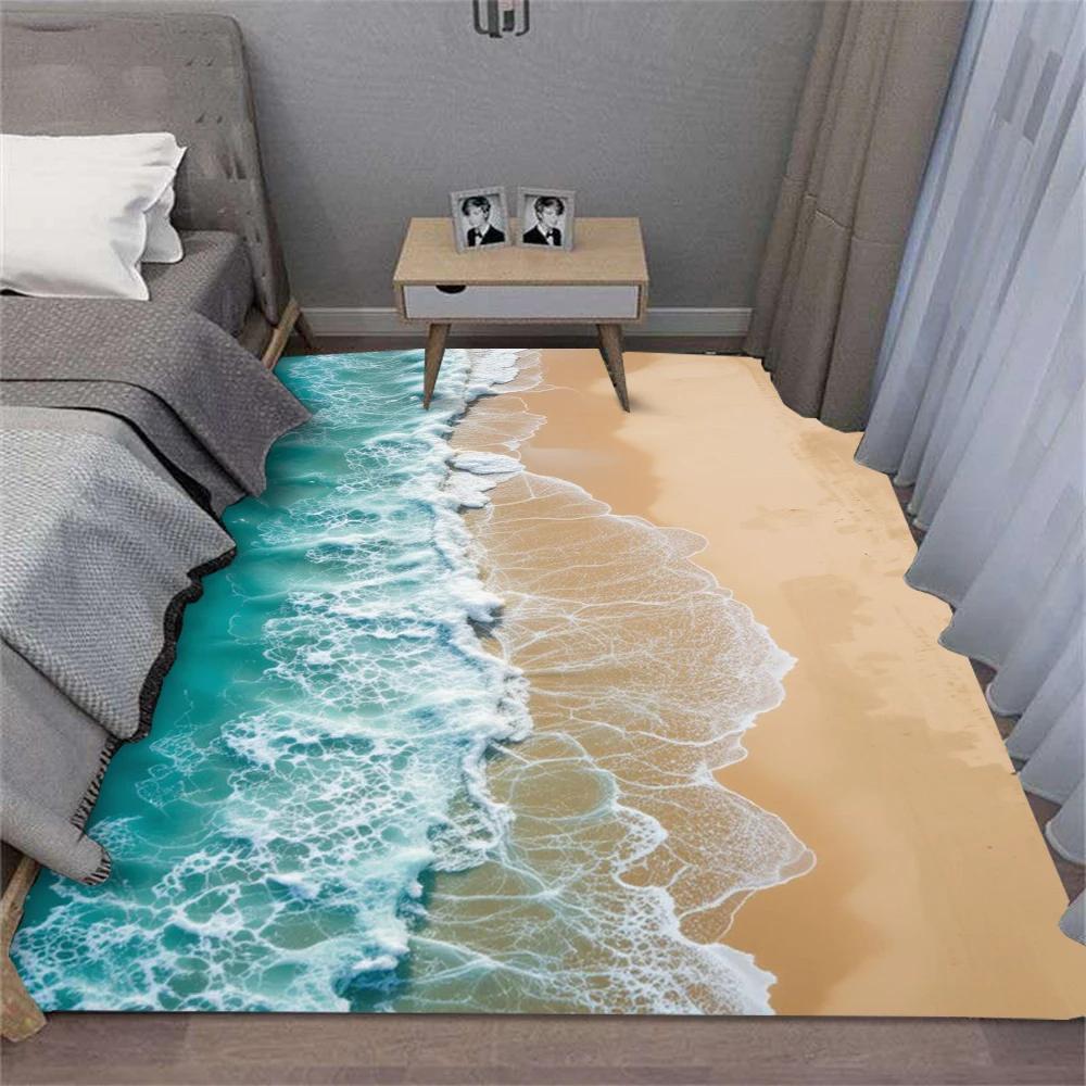 Carpet Summer Waves Beach Shell Rug - Soft Non-Slip Washable Modern Decor for Living Room Sofa Bedroom Kitchen Coastal Theme