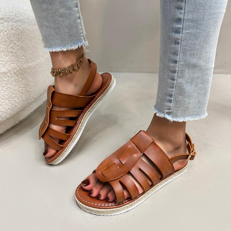 

Fashion Women s Flat Shoes Summer New Style Round Head Open Toe Metal Buckle Soft Soled Anti-slip Wear-resistant Sandals 43