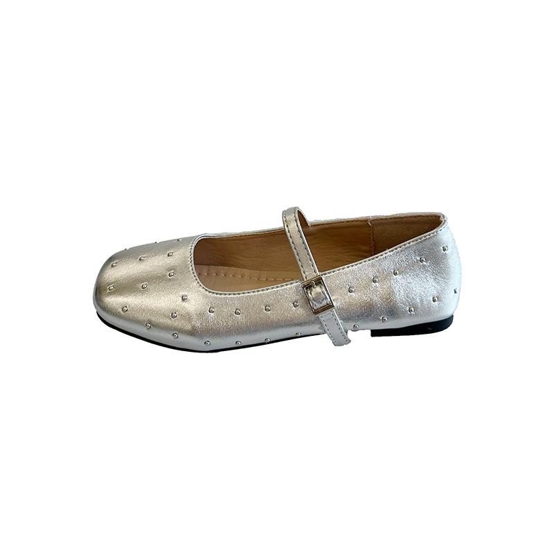 Inner height increase silver single shoes women's 2025 new spring and summer with skirt Mary Jane evening shoes beautiful ballet shoes
